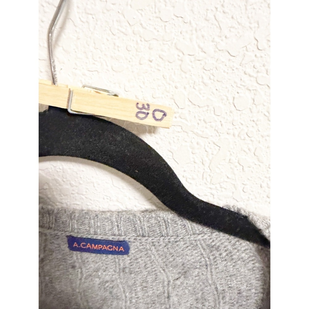 Andrea Campagna Cable Knit Cashmere Sweater Crew Neck Pullover Gray XXL - Picture 6 of 6
